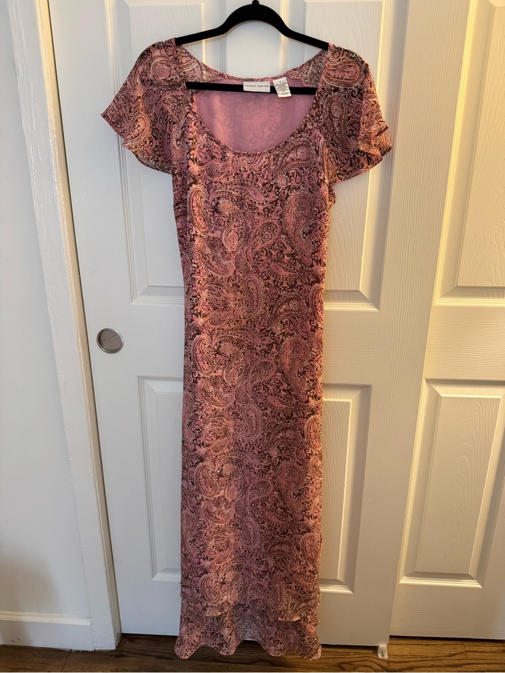 Jaclyn Smith Pink Paisley Maxi Dress with Scoop Neck